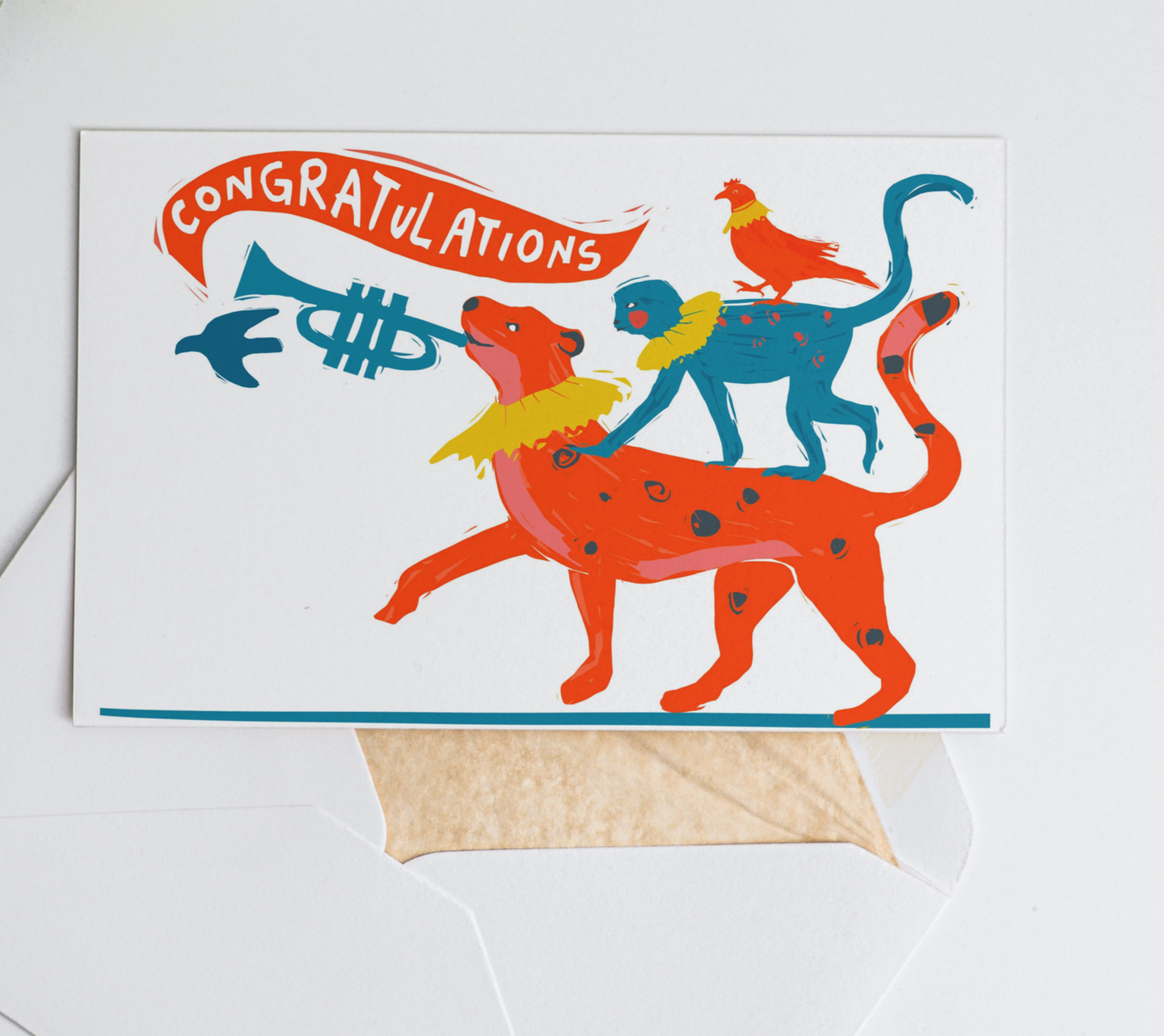 ANY OCCASION CARD -A PARADE OF ANIMALS CONGRATULATIONS GREETING CARD