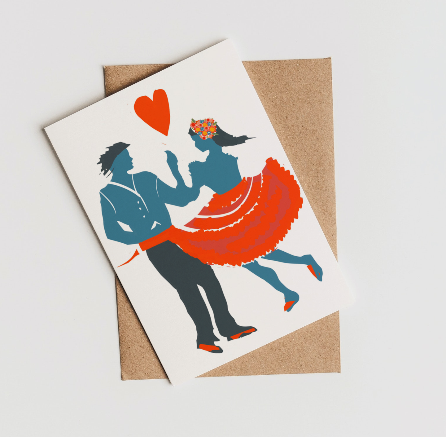 ANY OCCASION CARD - FLAMENCO STYLE - DANCING COUPLE VALENTINE, LOVE, WEDDING, ENGAGEMENT GREETING CARD