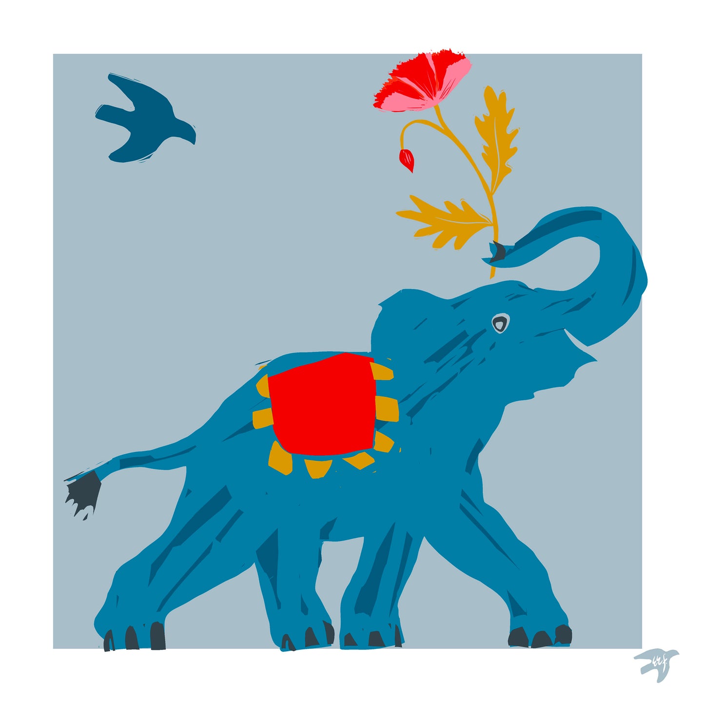 ELEPHANT (blue) LIMITED EDITION FINE ART GICLEE PRINT