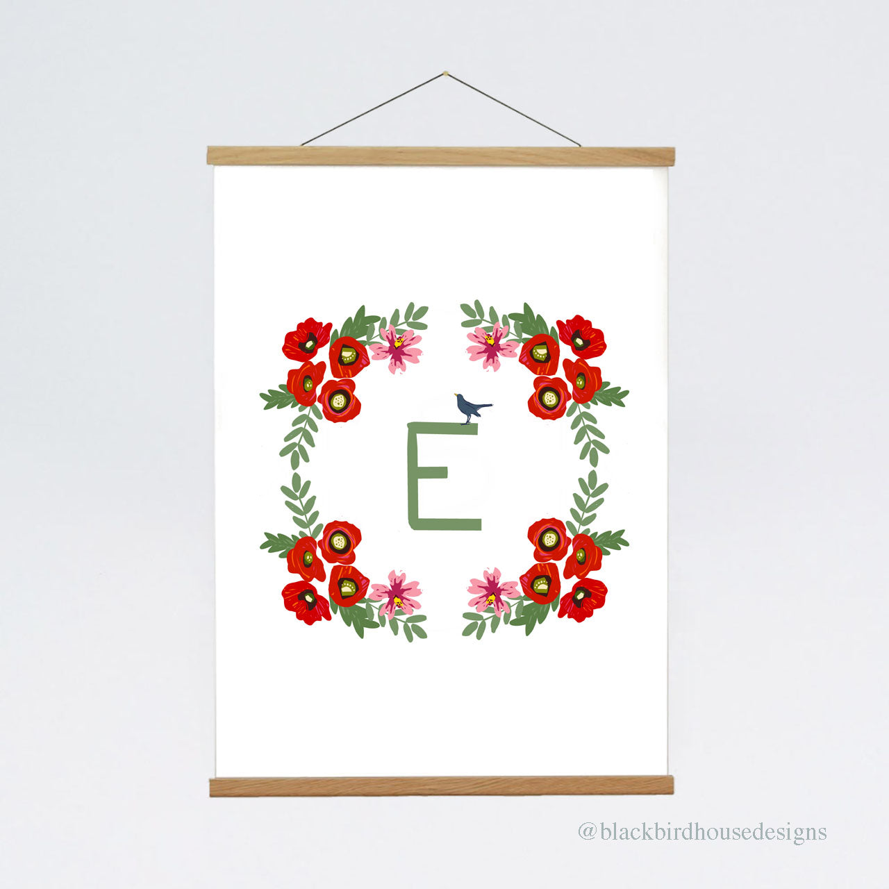 NEW Personalised Name Print, Red Flowers
